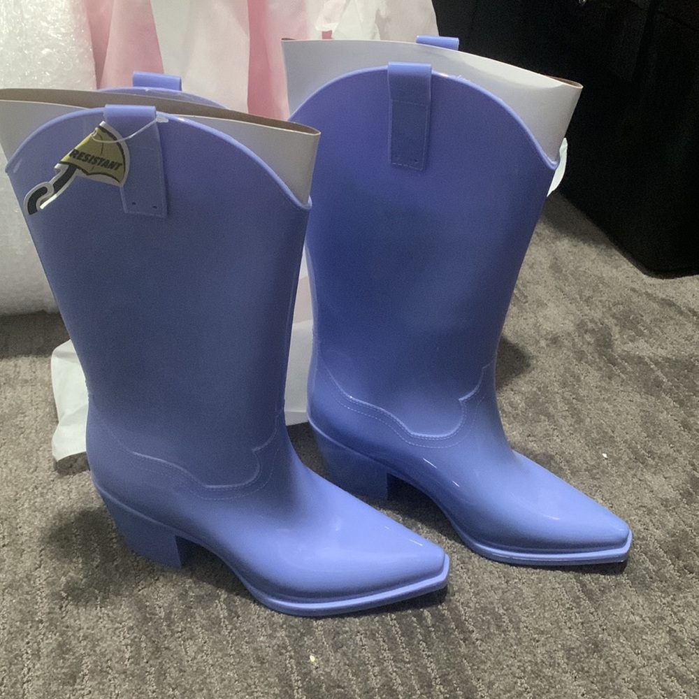 Jeffrey Campbell Thunderstorm Cowboy Western Rain Boot Shiny Lilac